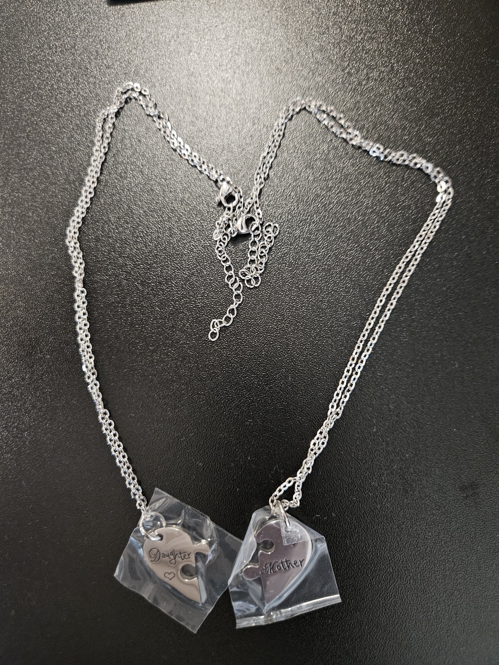 Mother and Daughter Heart Puzzle Piece Necklace Set - Silver Tone